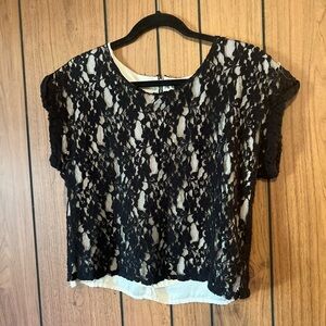Black and cream lace short sleeve blouse top